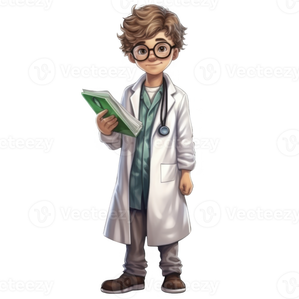 Young Boy Doctor in White Coat Holding a Textbook png