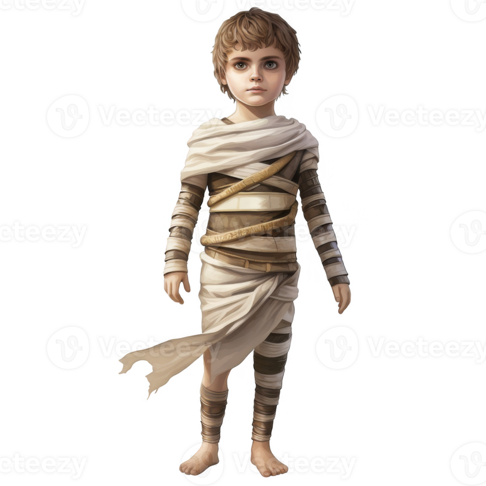 Young Boy in Ancient-Style Beige Robes with Distorted Background png