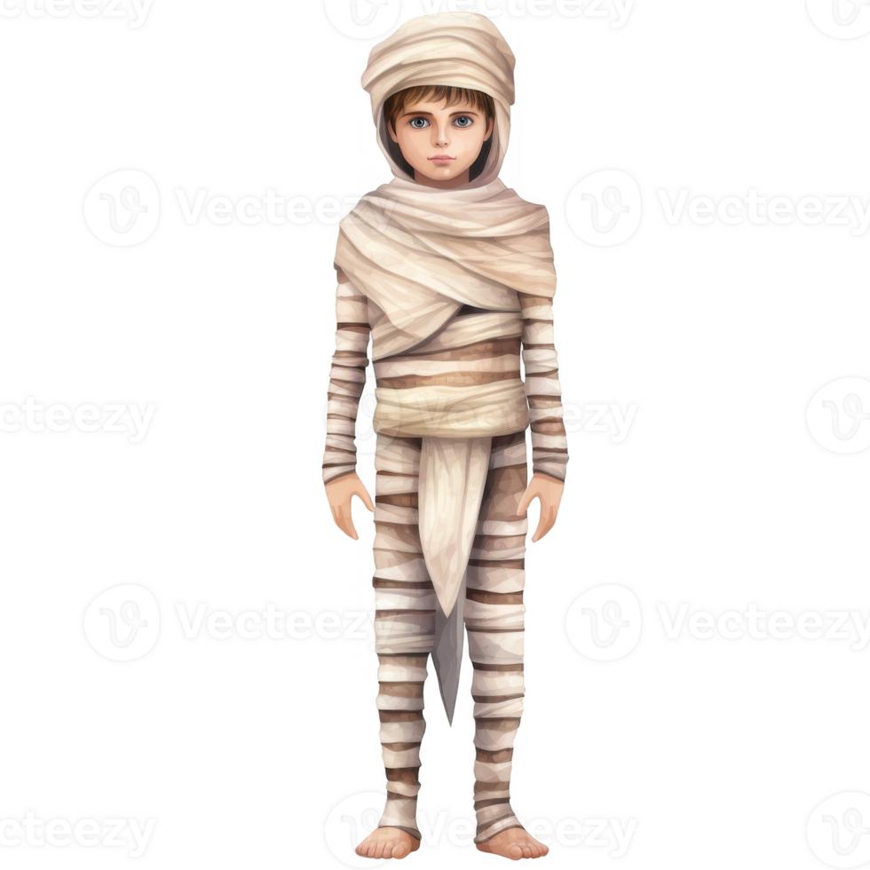Young Boy in a Mummy Costume, Standing and Facing Forward png
