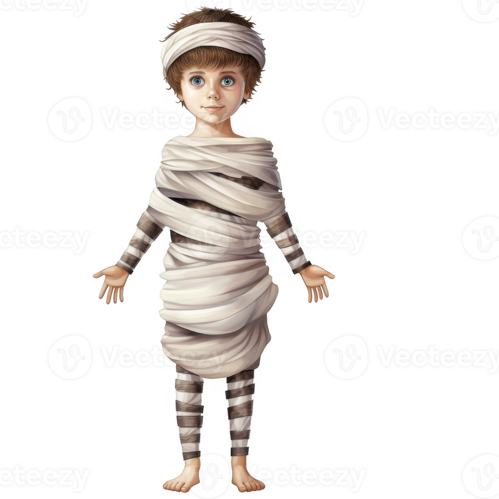 Young Boy Dressed as a Mummy with Glitched Background png