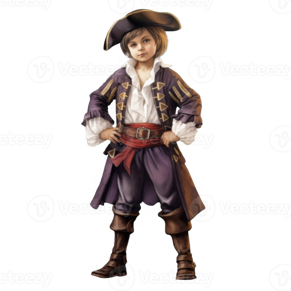 A Young Pirate Child in a Detailed, Historically Inspired Costume png