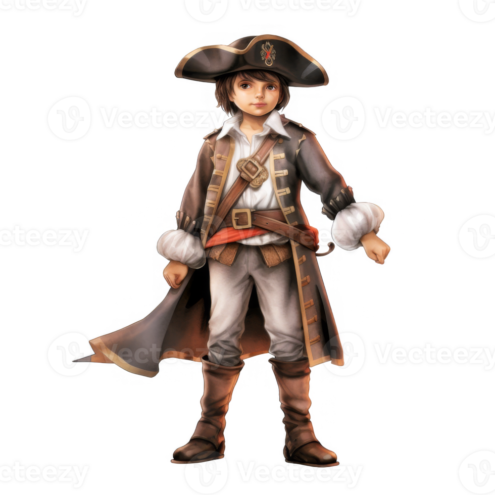 A Young Boy Dressed in a Detailed 18th-Century Pirate Captain's Costume png