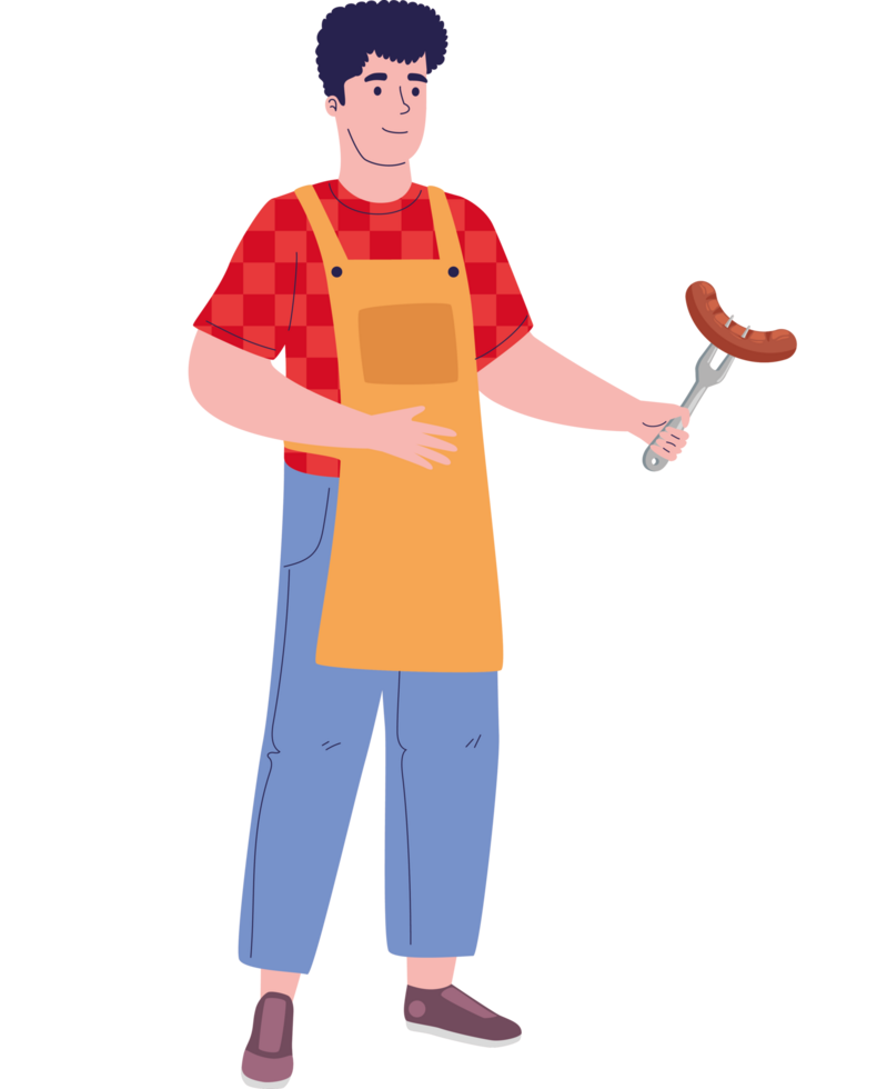 man with sausage in fork png