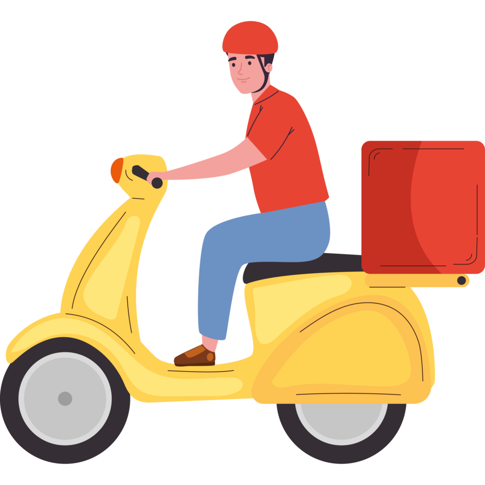 Boy on scooter delivering packages png