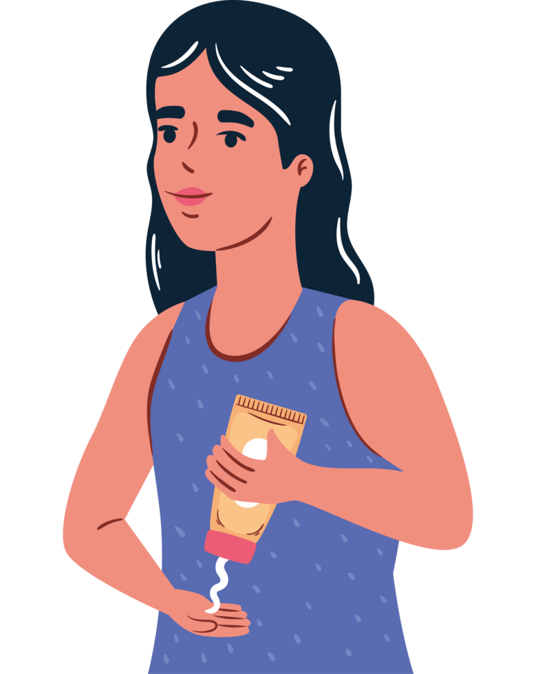young woman apply cream skincare png