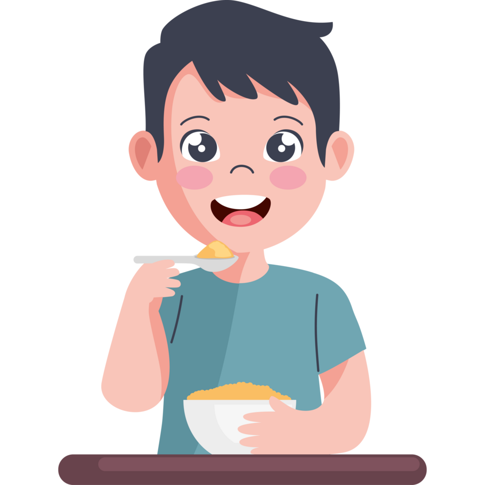 kid eating cereal with spoon png
