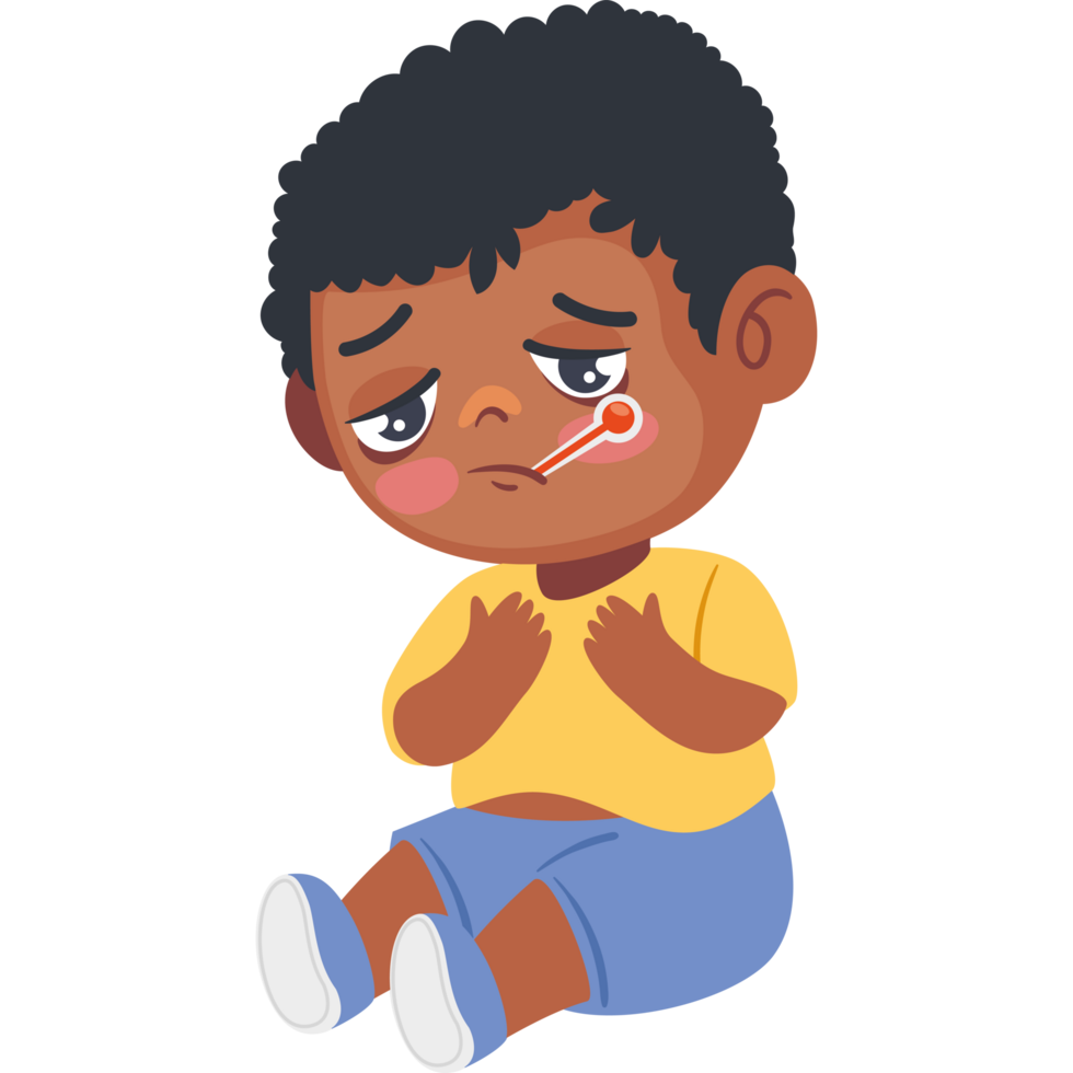 kid sick with thermometer png