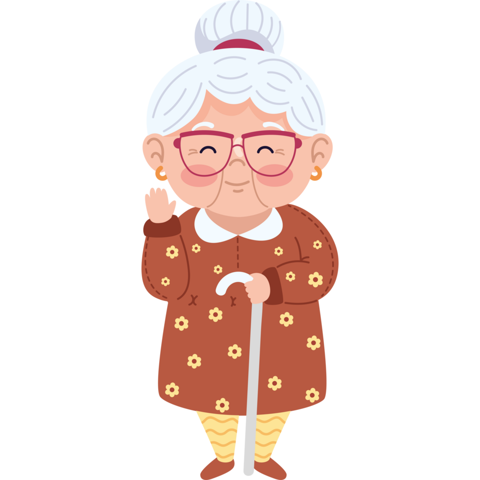 grandma happy with walk stick png