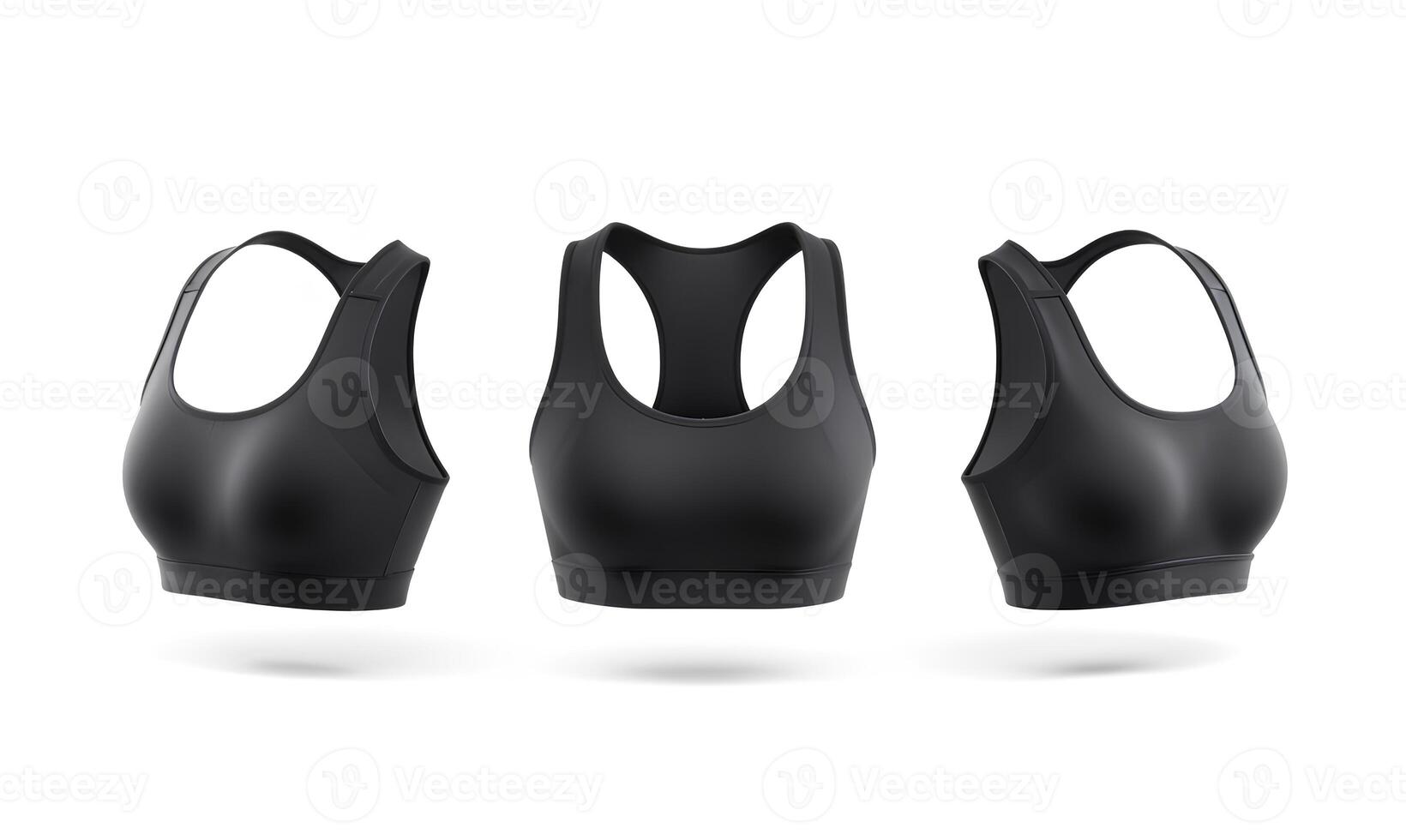 Blank black woman sport top mockup, front and side view. photo