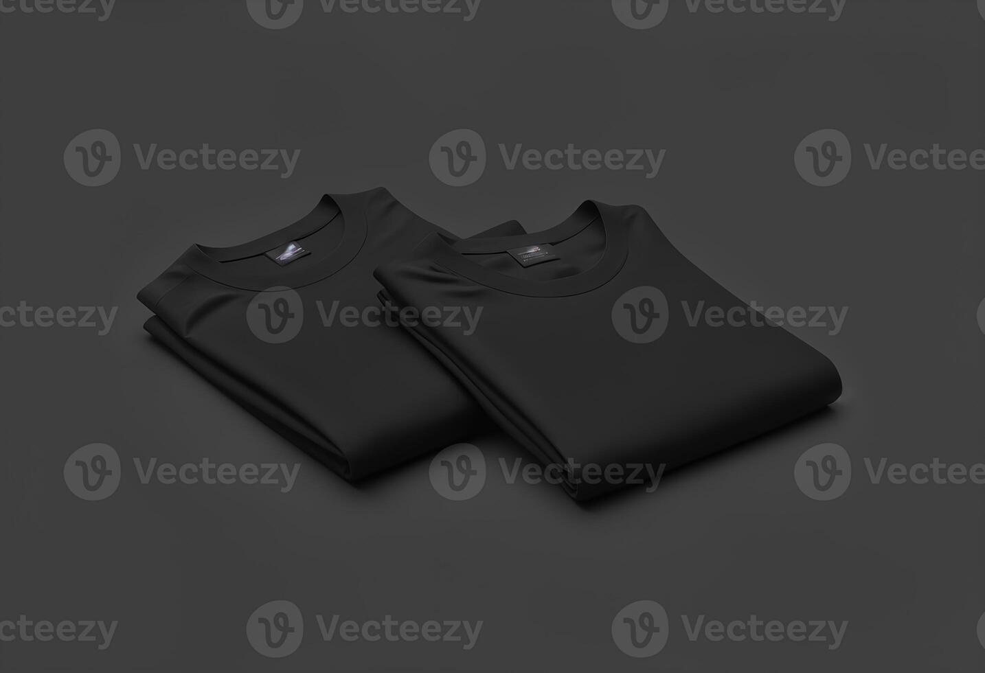 Blank black folded square t-shirt mockup pair, dark background. photo