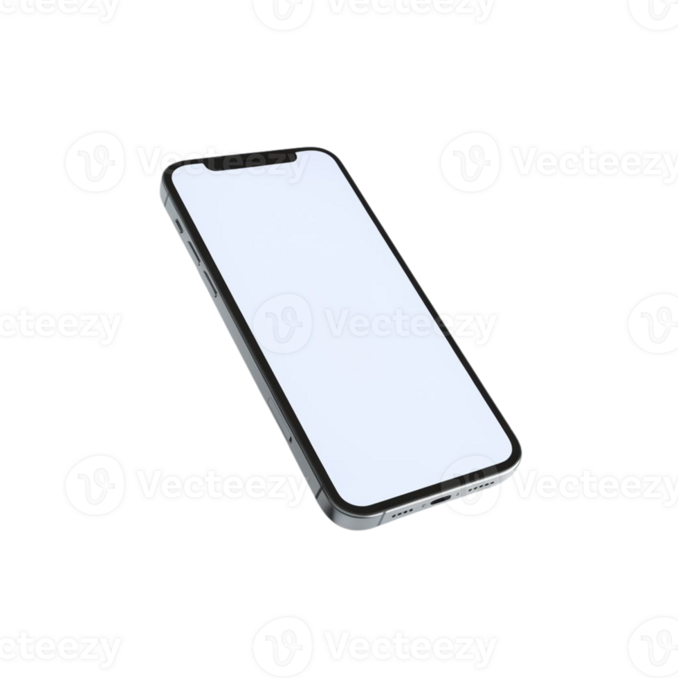 Mockup of a cellphone with a pristine white screen on a transparent background png