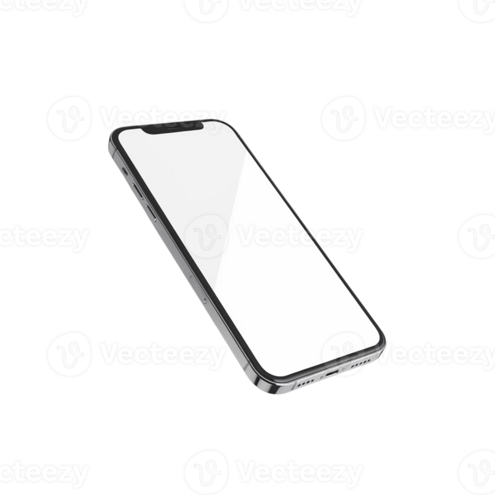 Sleek white screen mobile mockup with a see-through background png