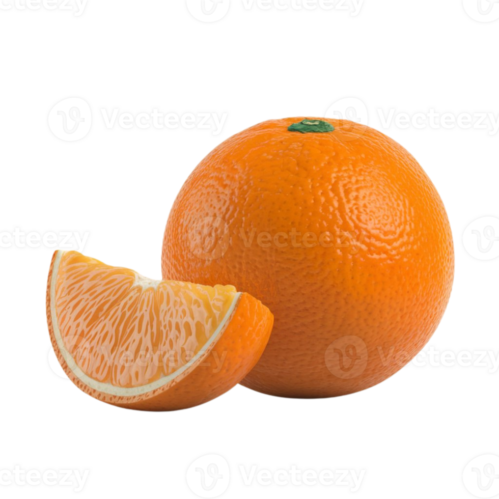 Ripe oranges with sliced halves displayed on a clear background png