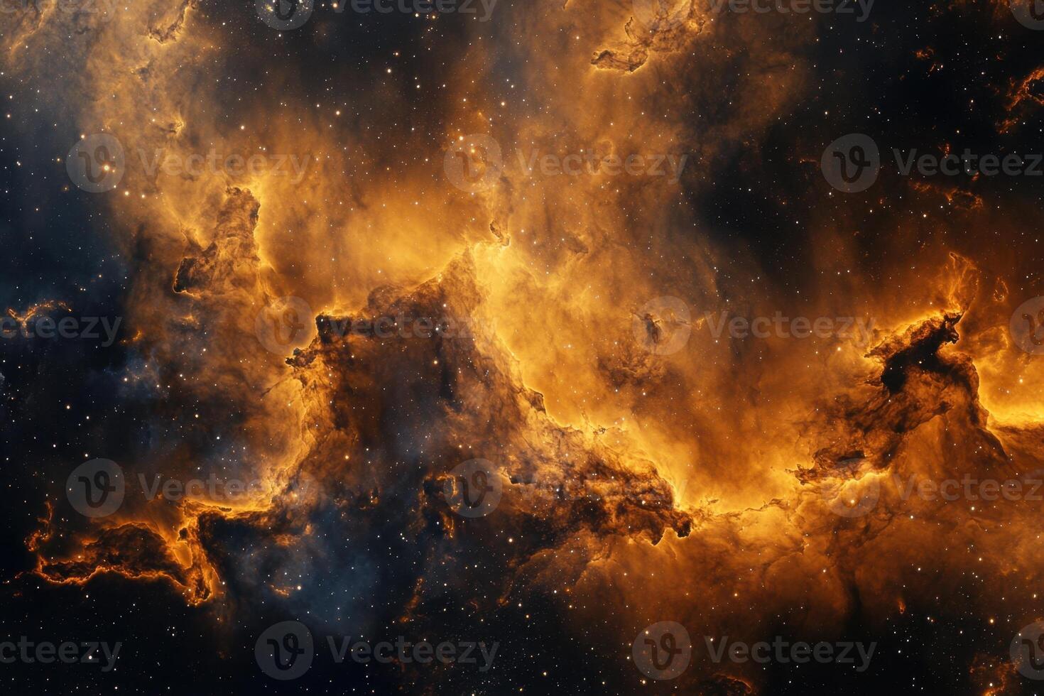 Golden nebula with stars in deep space. photo