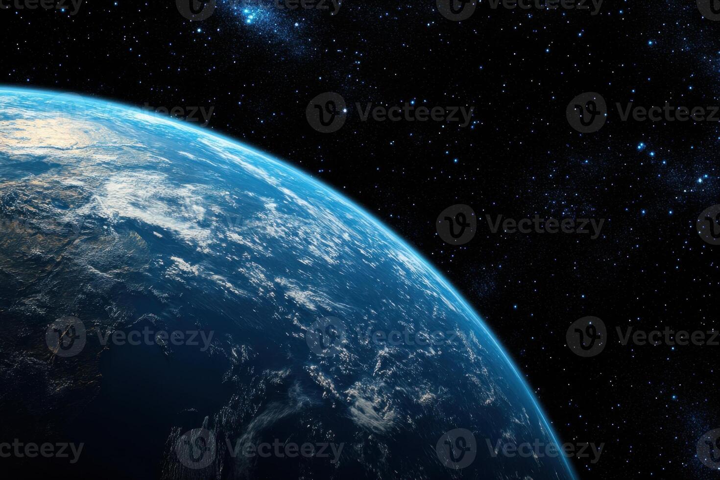 Earth viewed from space with stars in the background. photo