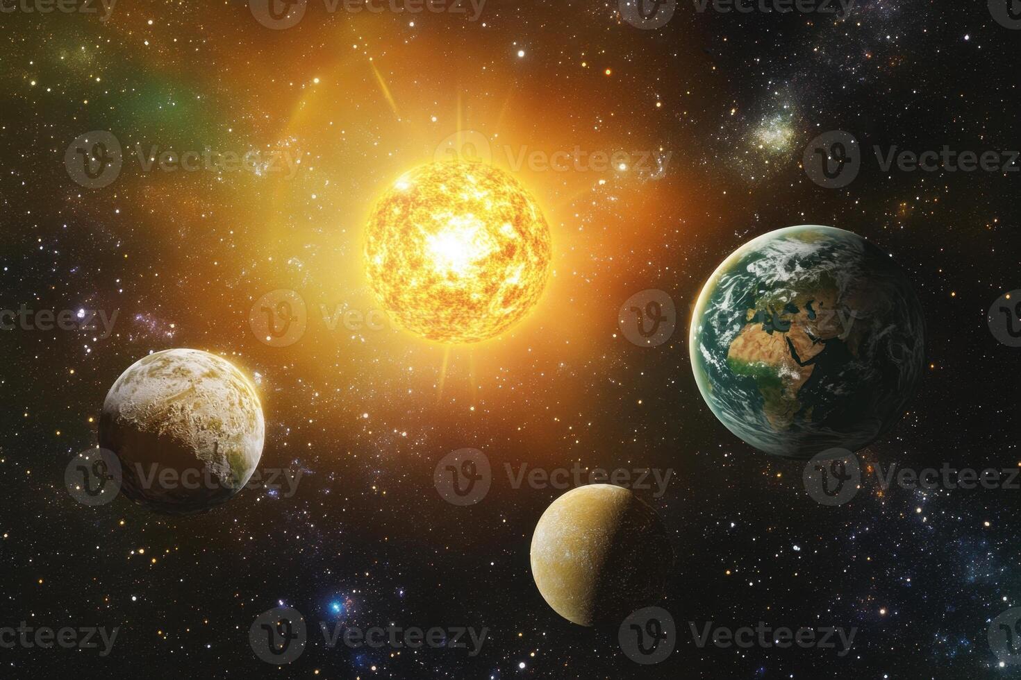Sun and Planets in Space. photo