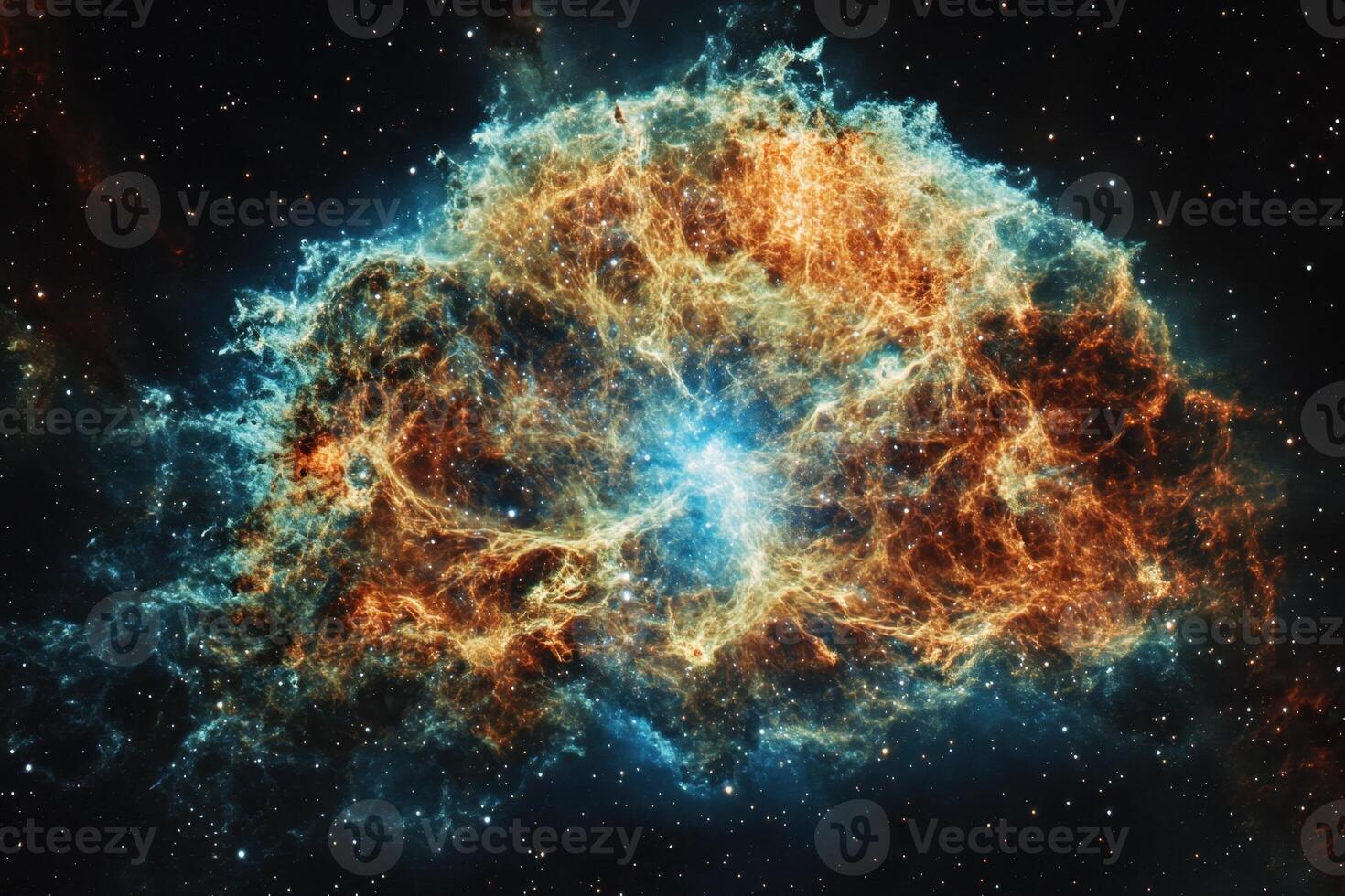 A vibrant nebula with swirling gas and dust clouds in the cosmos. photo