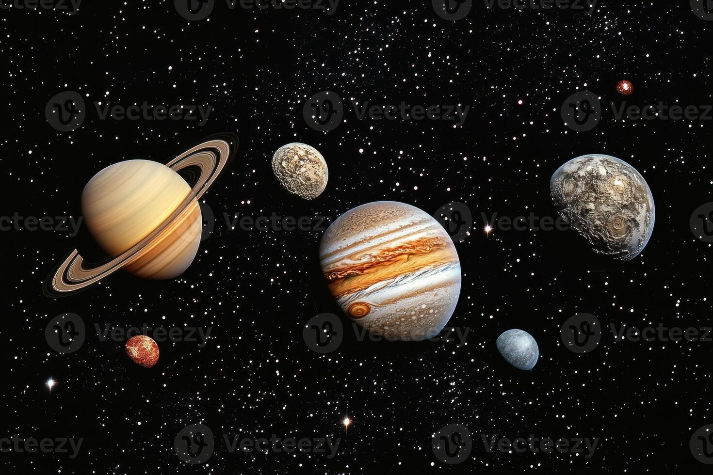 Planets in the Solar System against a starry backdrop. photo