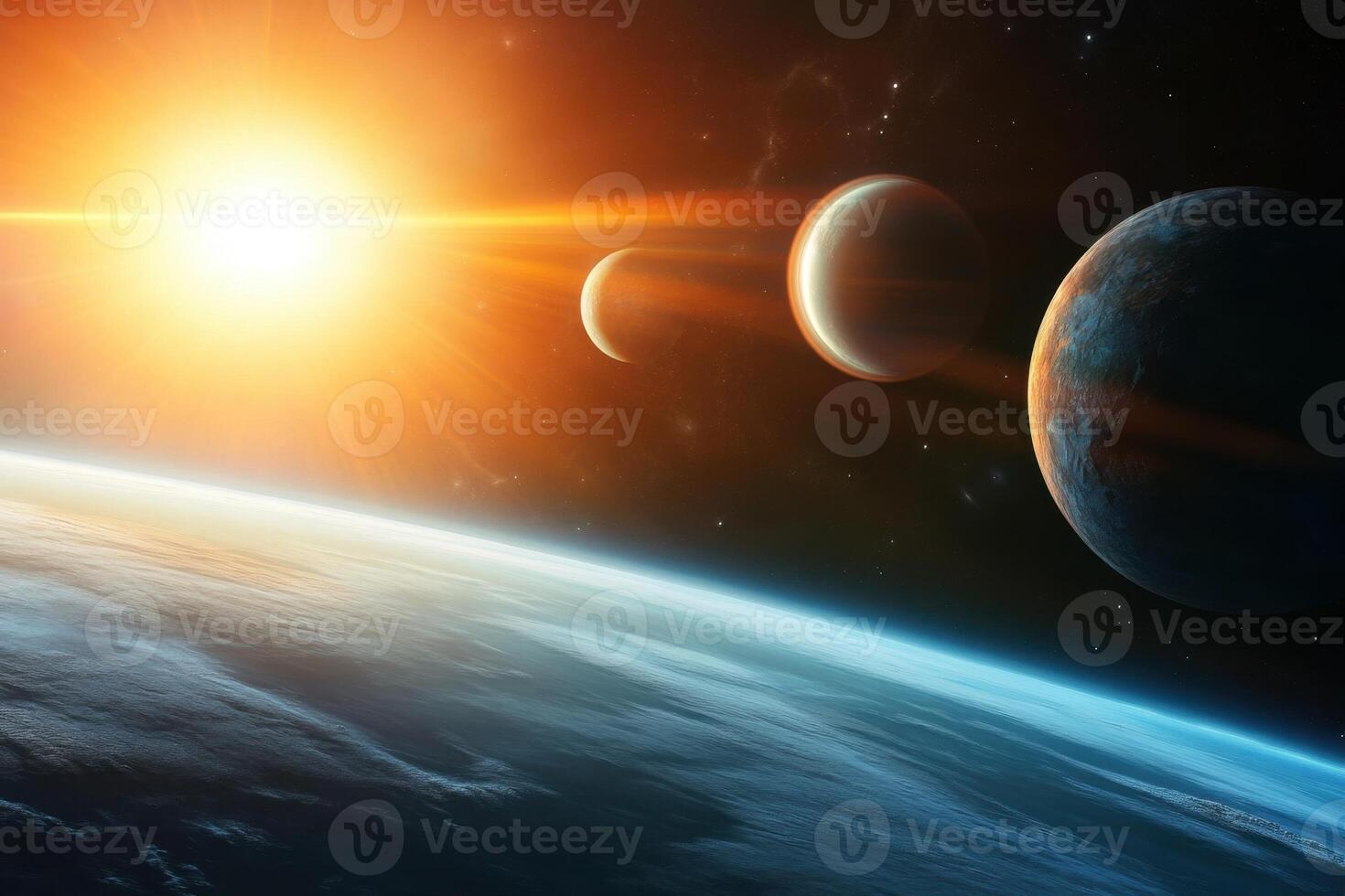 Sun and planets in a solar system. photo