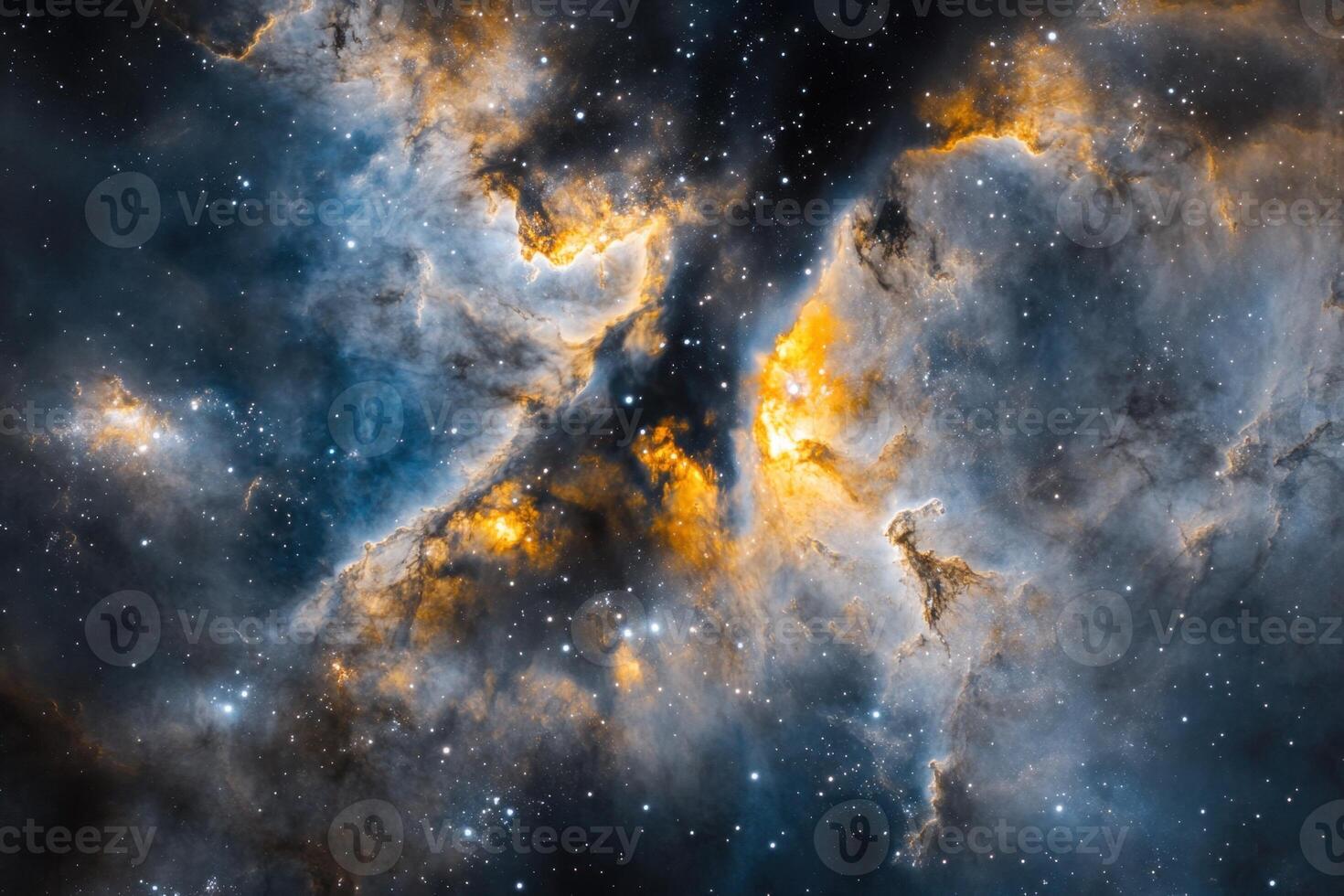 A vibrant nebula with swirling clouds of gas and dust, illuminated by distant stars. photo