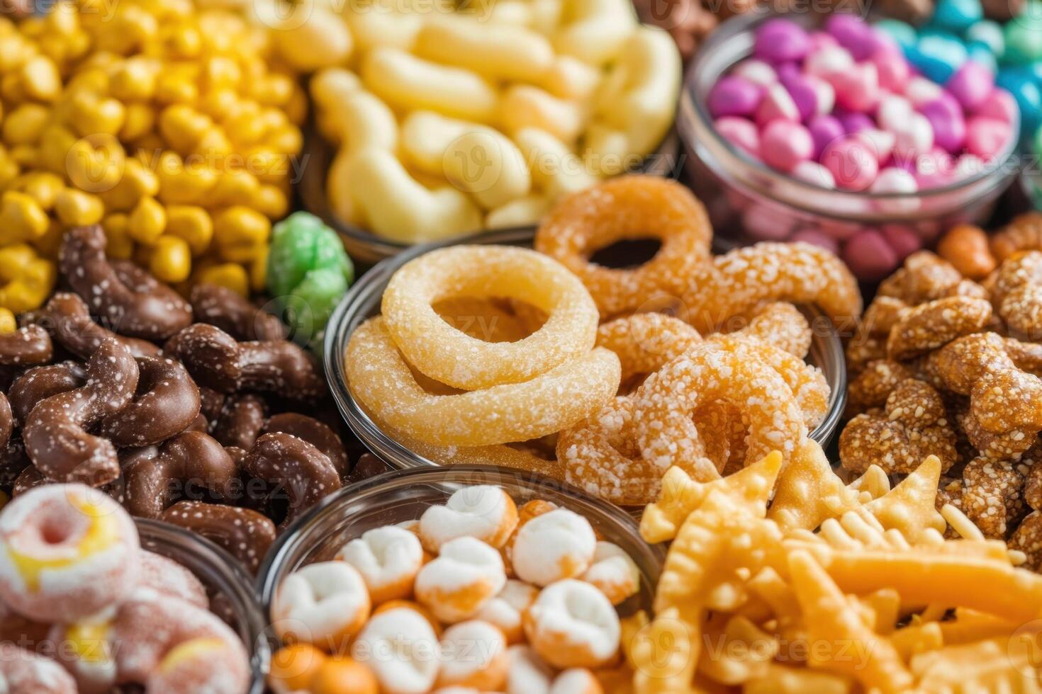 A variety of different types of candy and snacks photo