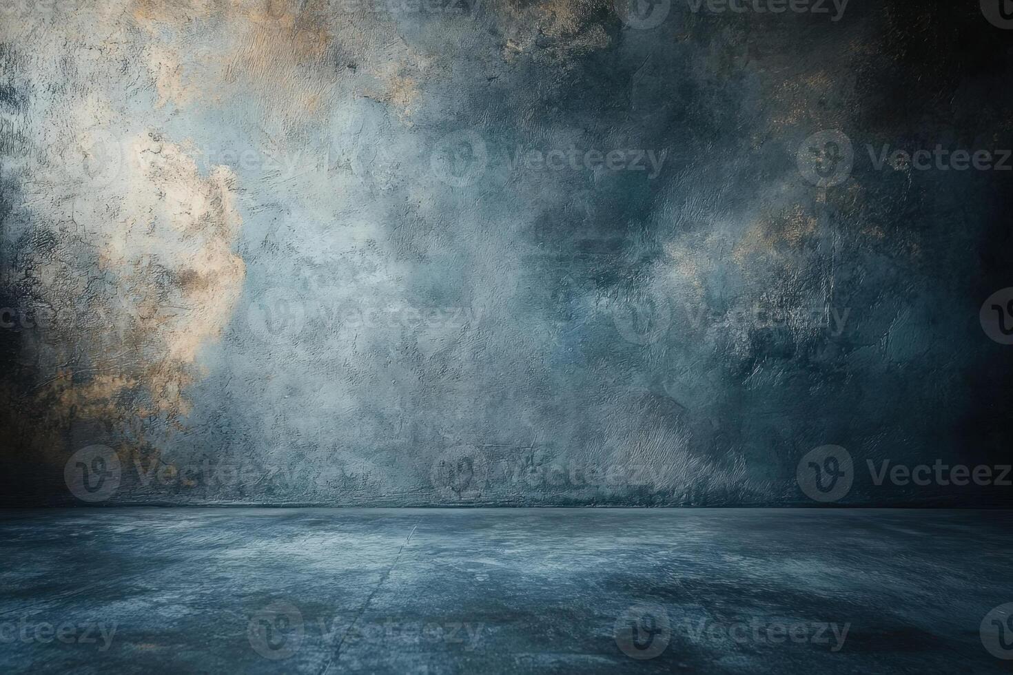 A dark and moody concrete room with a textured wall. photo