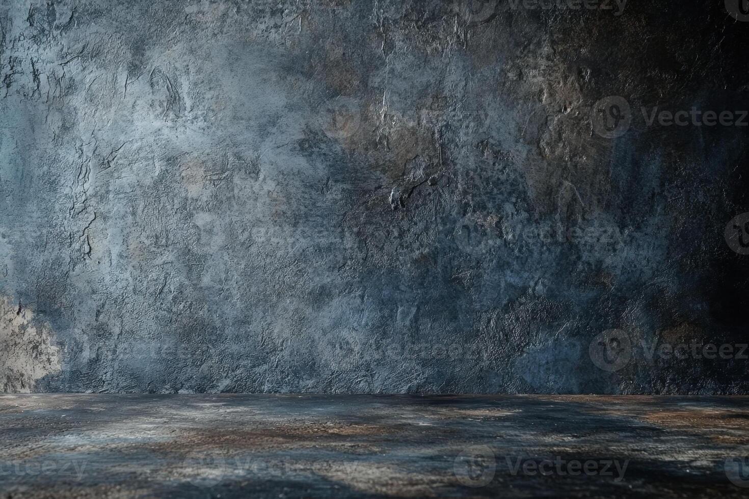 Dark concrete wall and floor studio background with light. photo