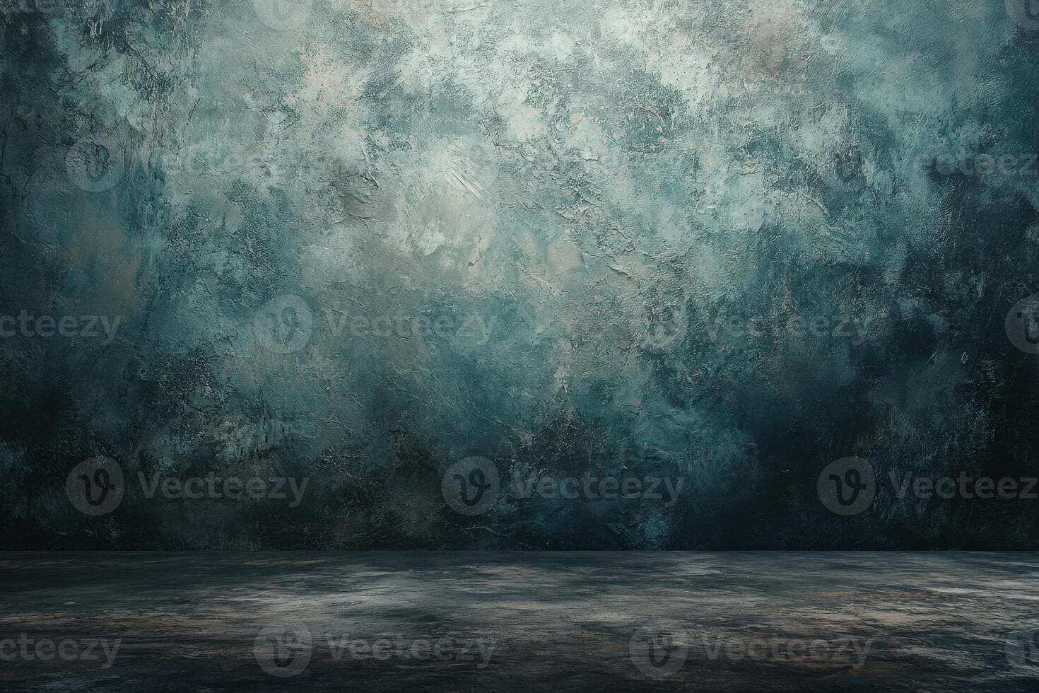 Dark blue textured wall with empty floor. photo