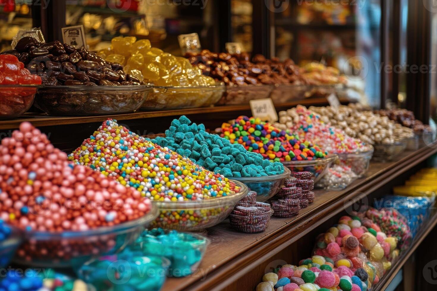 A colorful display of candy in a shop. photo
