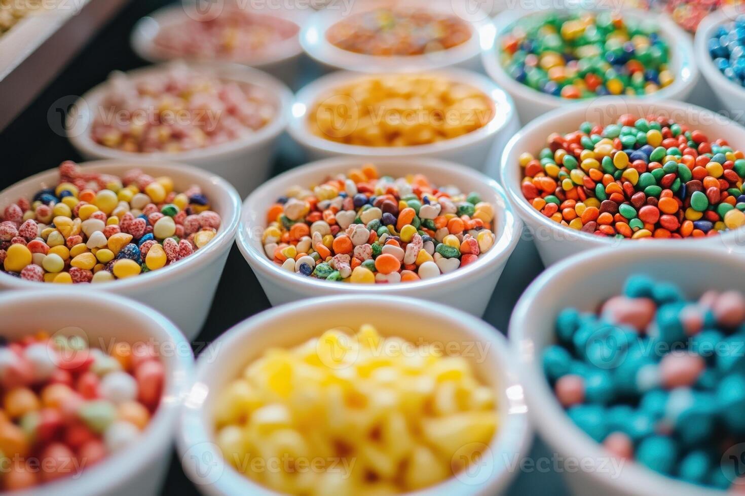 A variety of colorful sprinkles in bowls photo