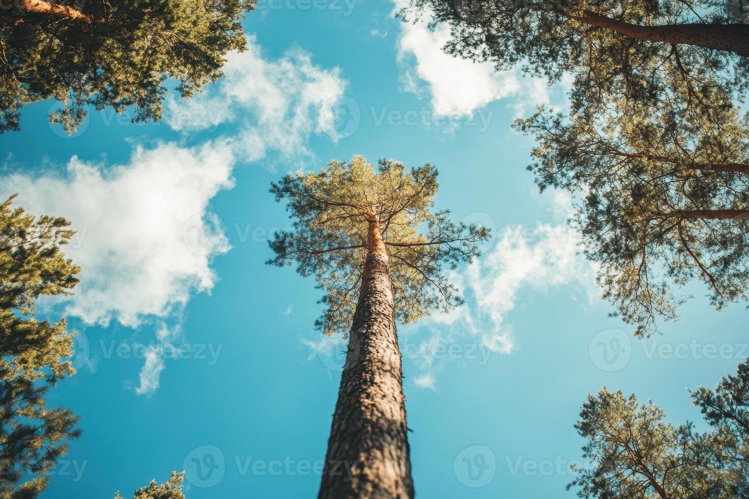Tall pine trees in a forest photo
