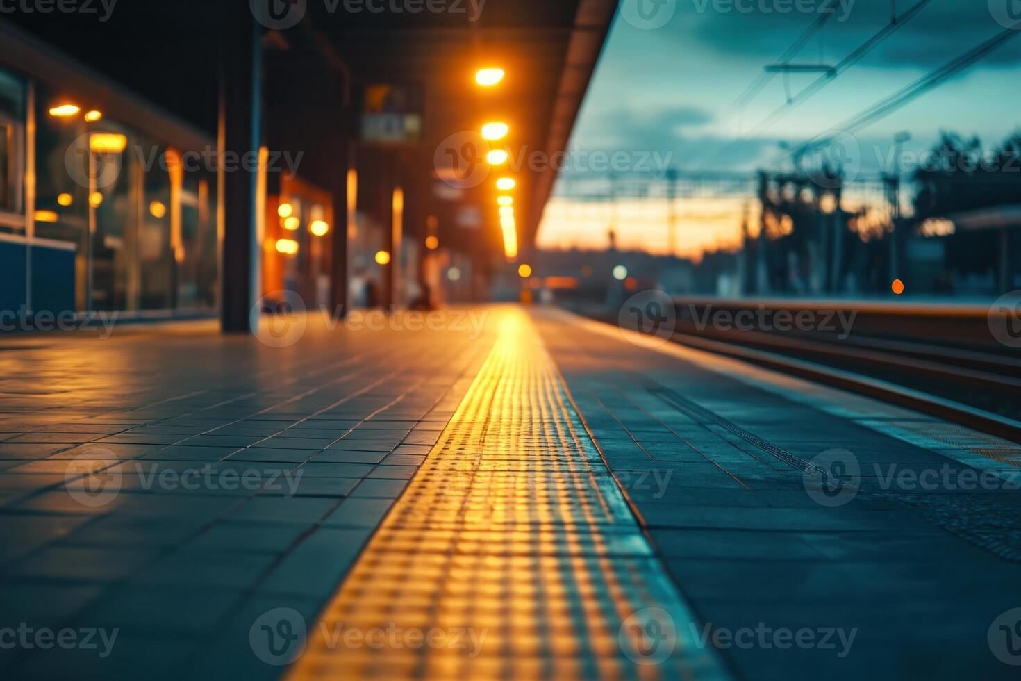 Empty train platform at dusk. photo