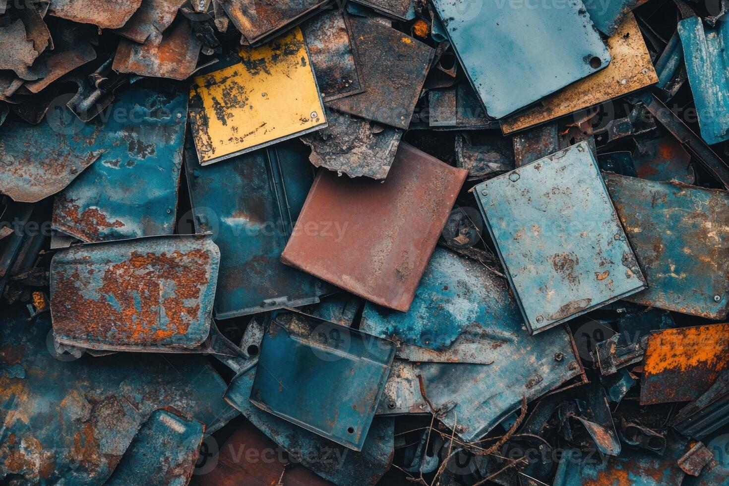 A pile of rusty metal scraps in various colors. photo