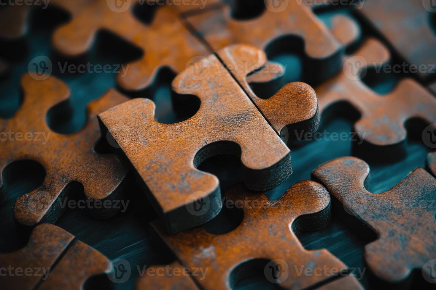 A single wooden puzzle piece stands out from the rest. photo