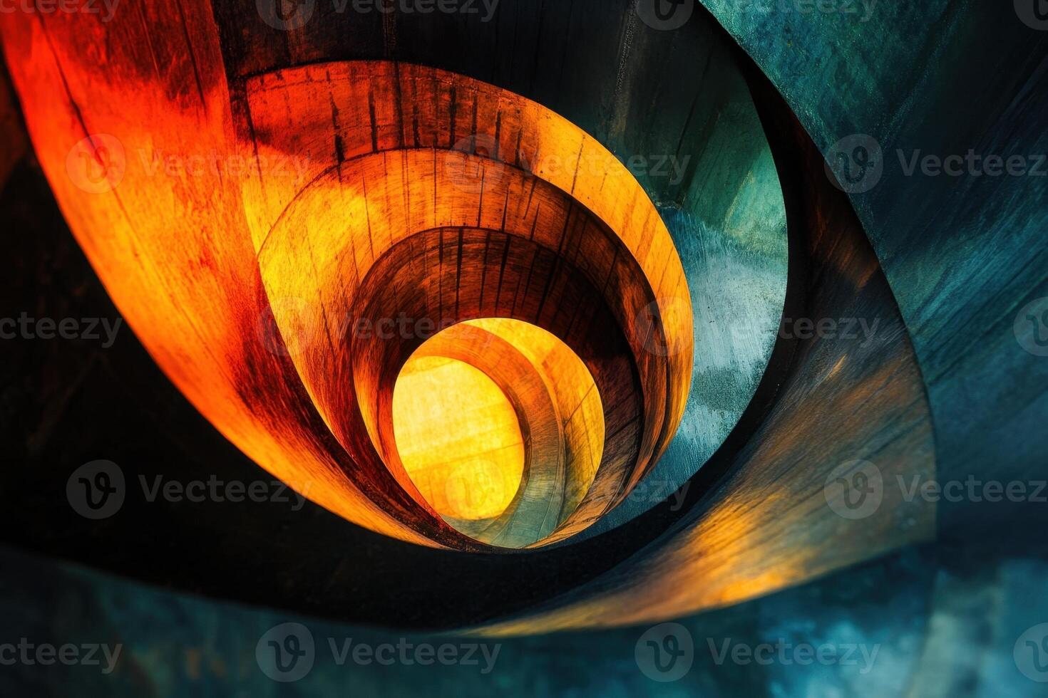 Abstract spiral staircase with colorful lighting. photo