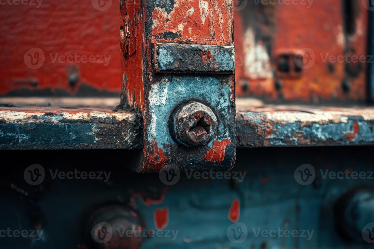 Close-up of a rusty bolt and metal surface. photo