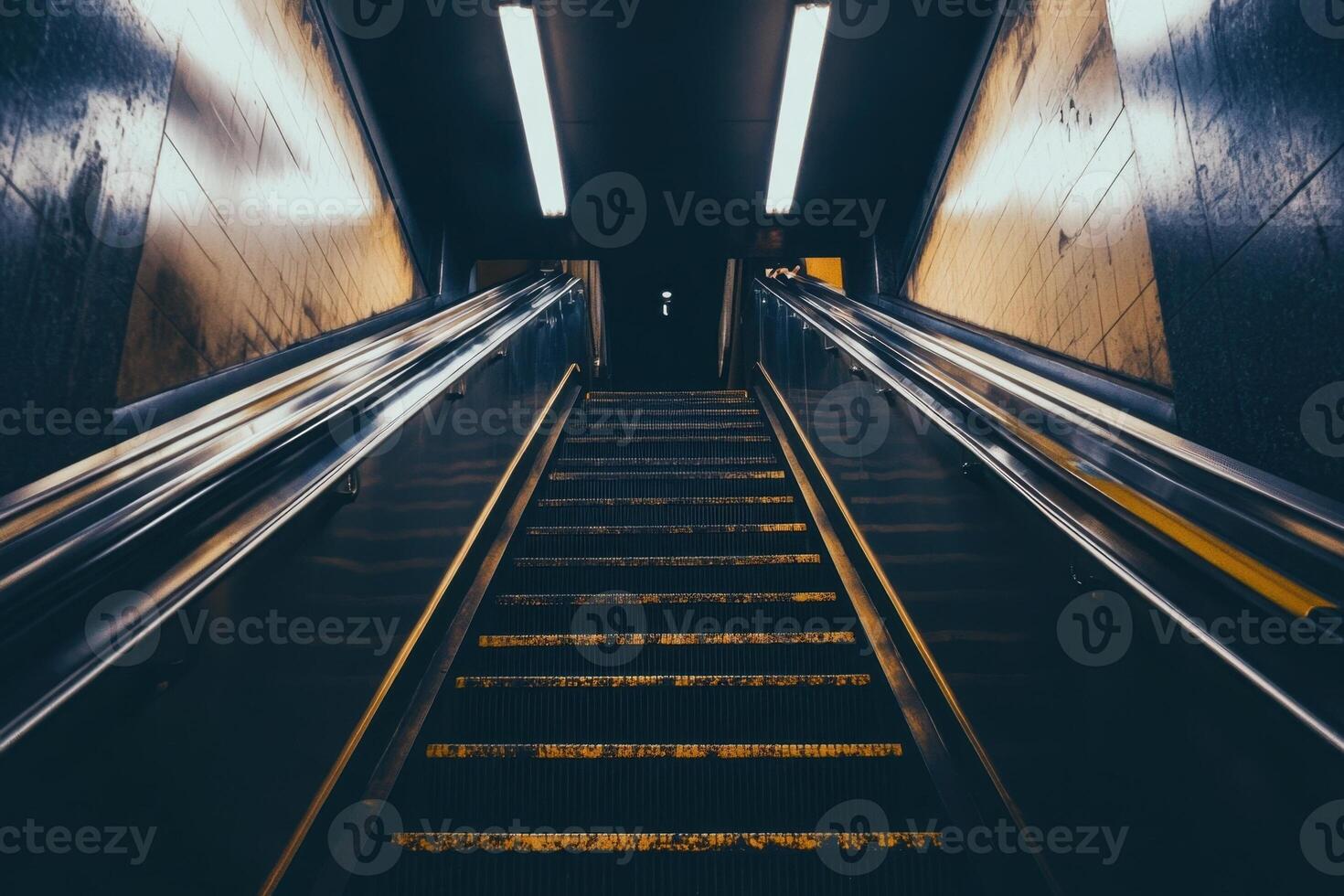A dark and narrow staircase leading up to a bright exit. photo