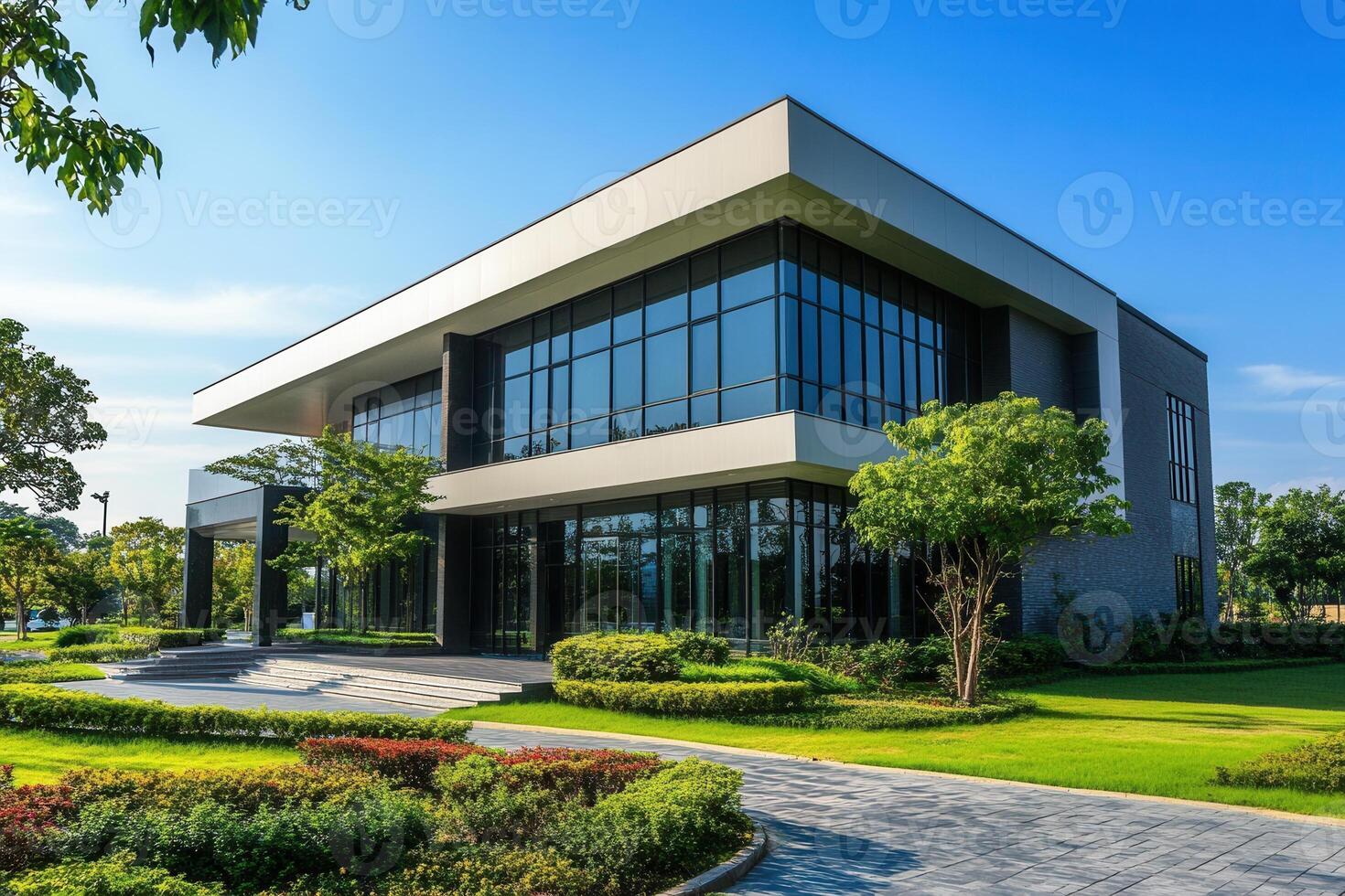 Modern office building with landscaped grounds. photo