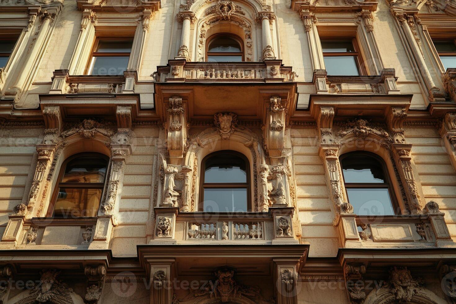 Ornate facade of an old building with intricate details. photo