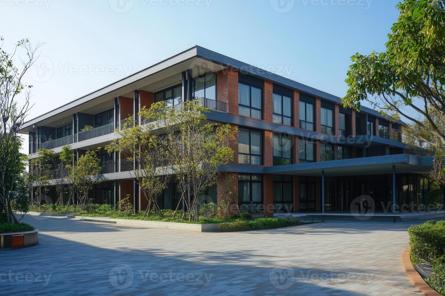 Modern office building with landscaping. photo