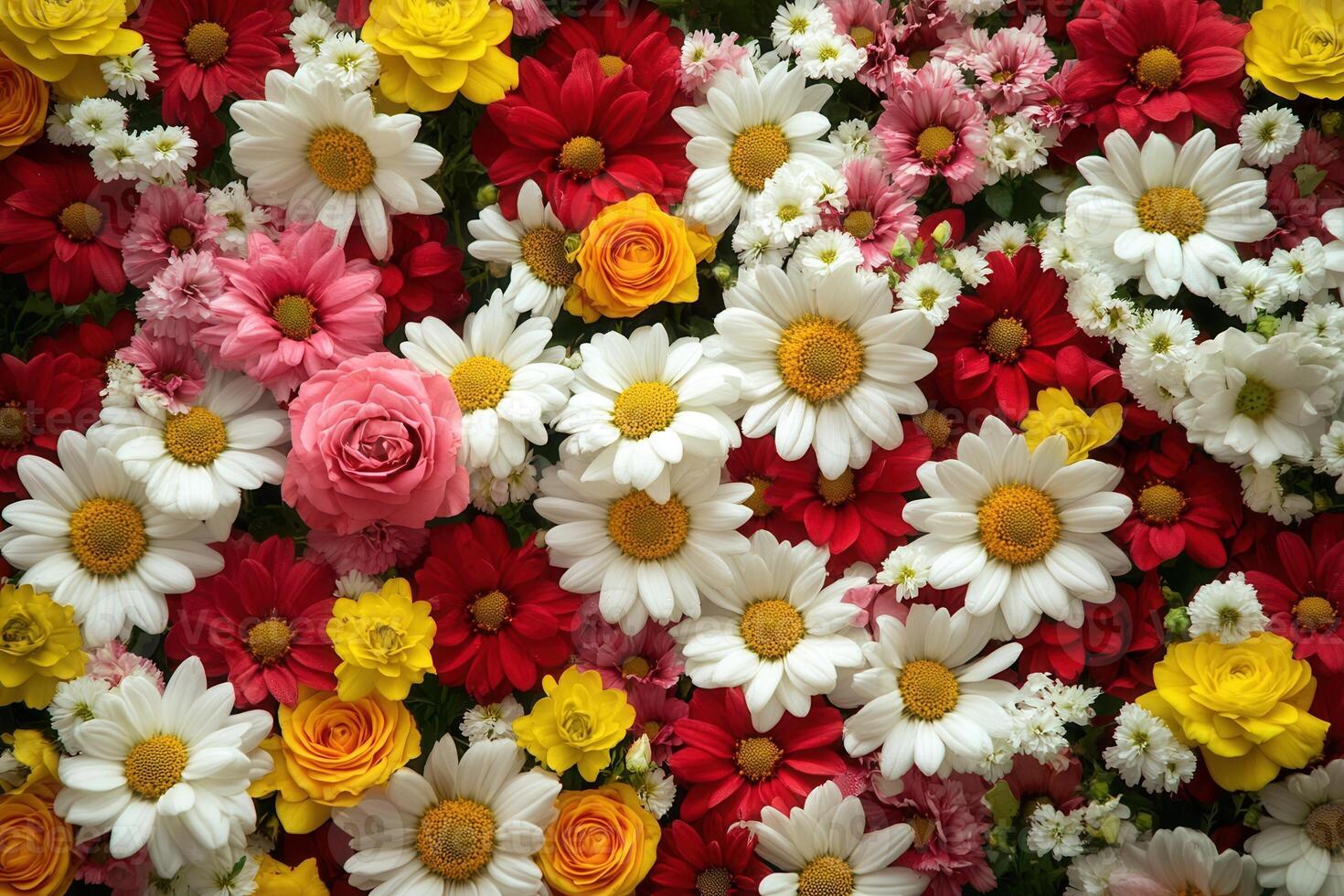A close-up of a beautiful and colorful bouquet of flowers. photo