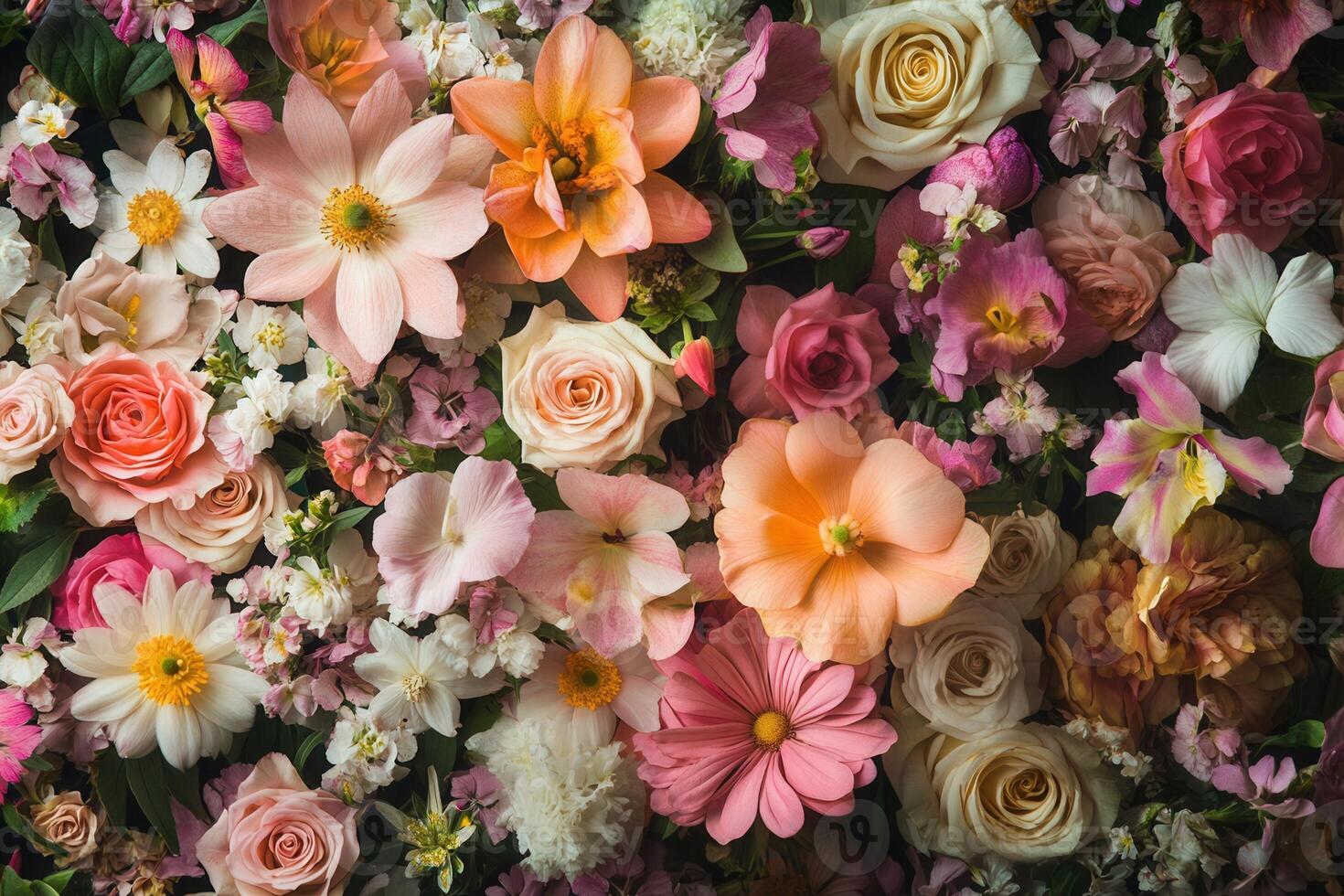 A vibrant arrangement of pink, white, and orange flowers. photo