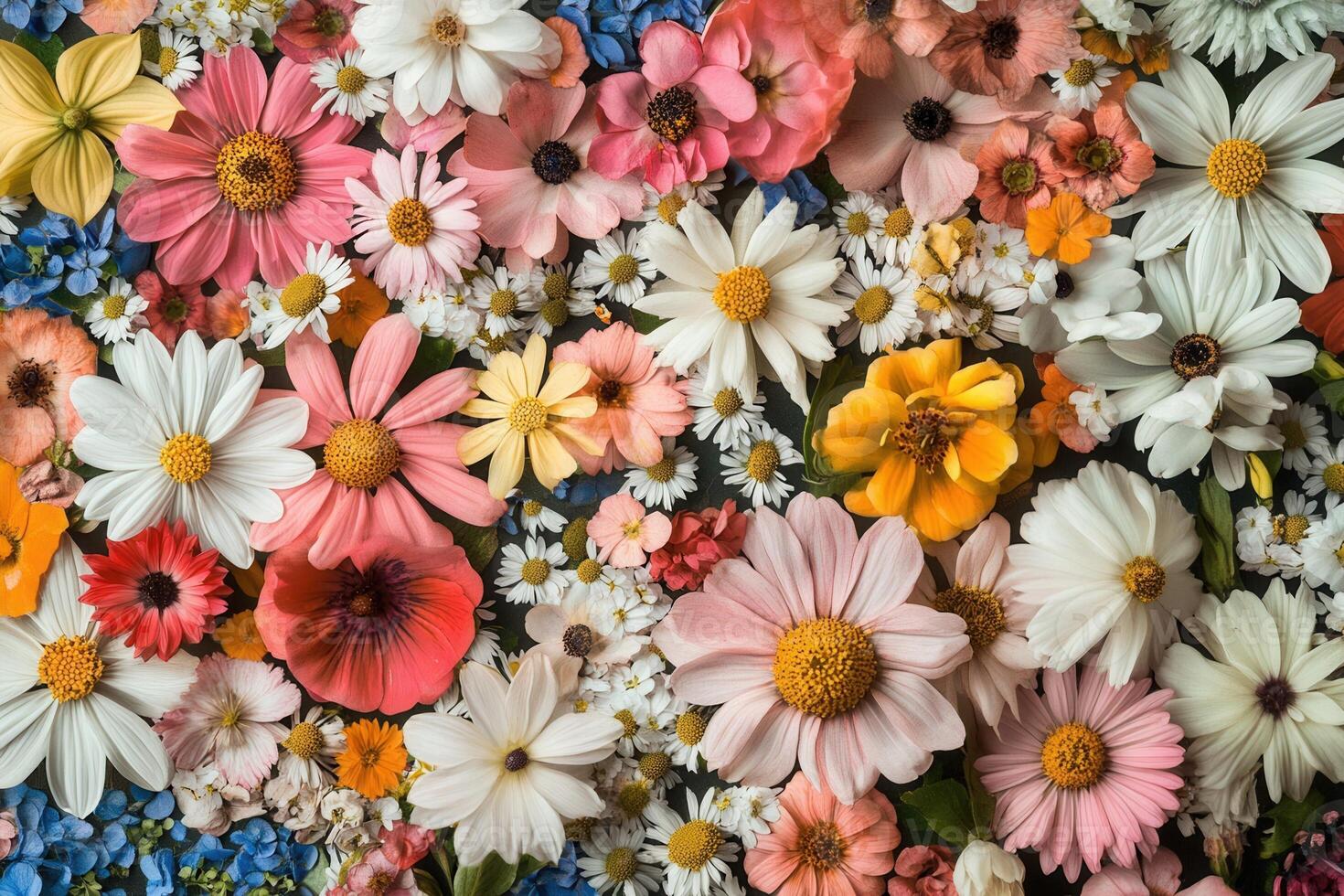 Colorful and vibrant summer floral background with a variety of flowers. photo