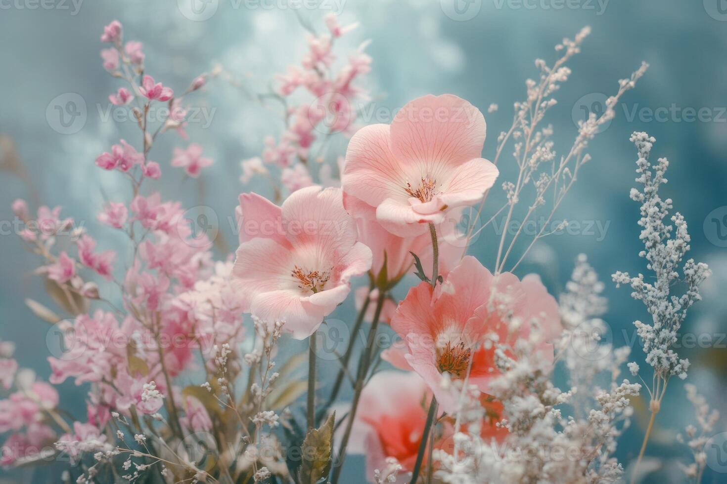 Delicate pink flowers in a soft, dreamy blur. photo