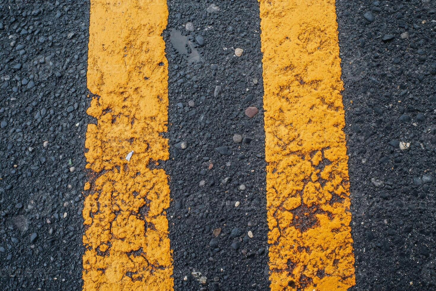 Two parallel yellow lines on asphalt road. photo