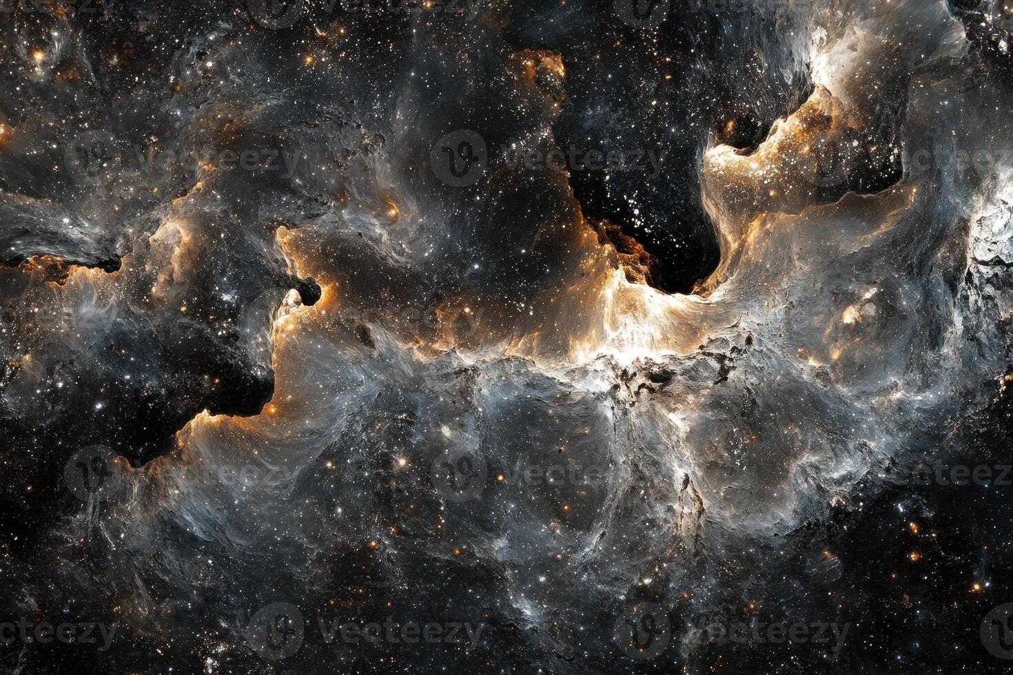 A cosmic nebula glows with vibrant hues against a backdrop of countless stars. photo