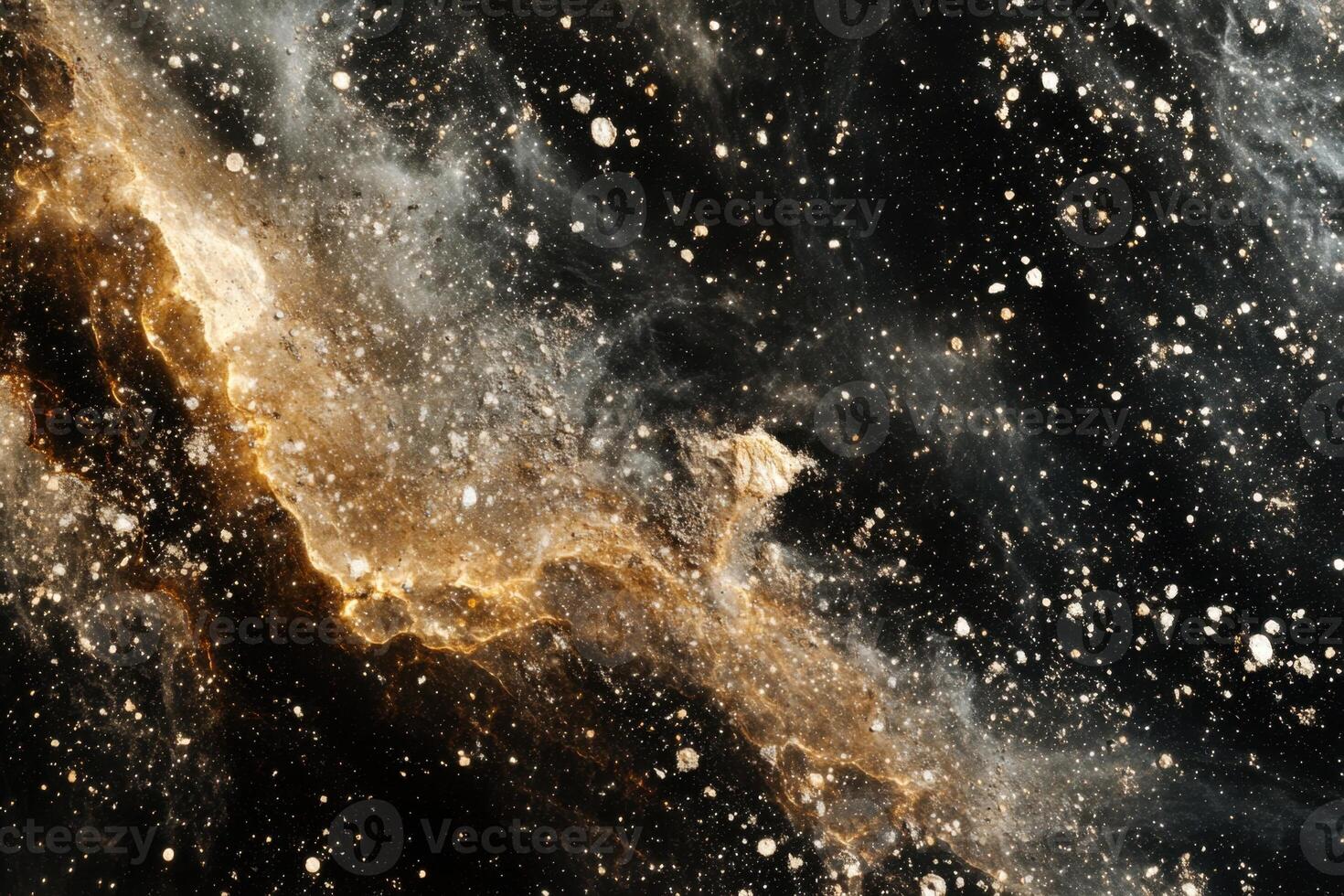 A cosmic nebula with swirling clouds of gas and dust in a dark space. photo