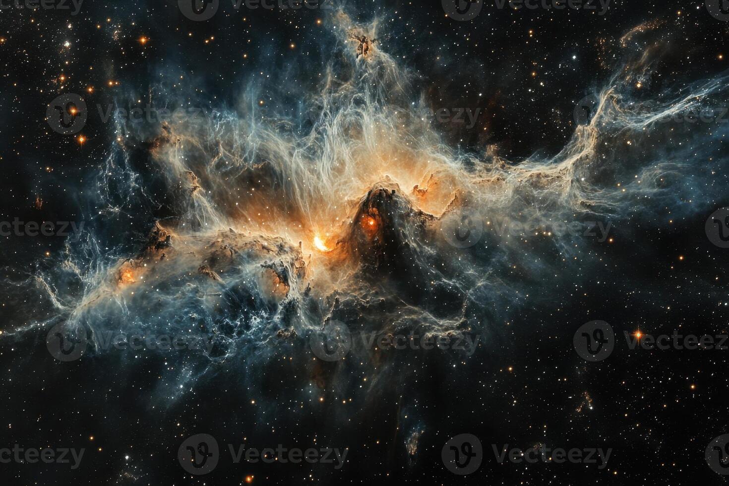 A cosmic nebula with swirling gas and dust clouds illuminated by a central star. photo