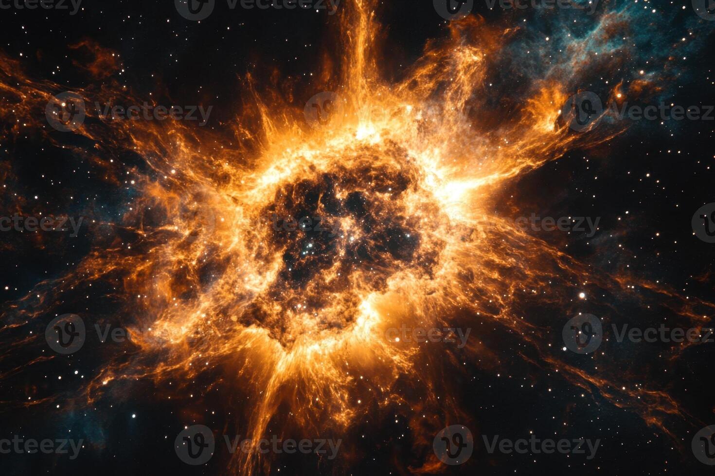 A fiery explosion of a supernova in space. photo