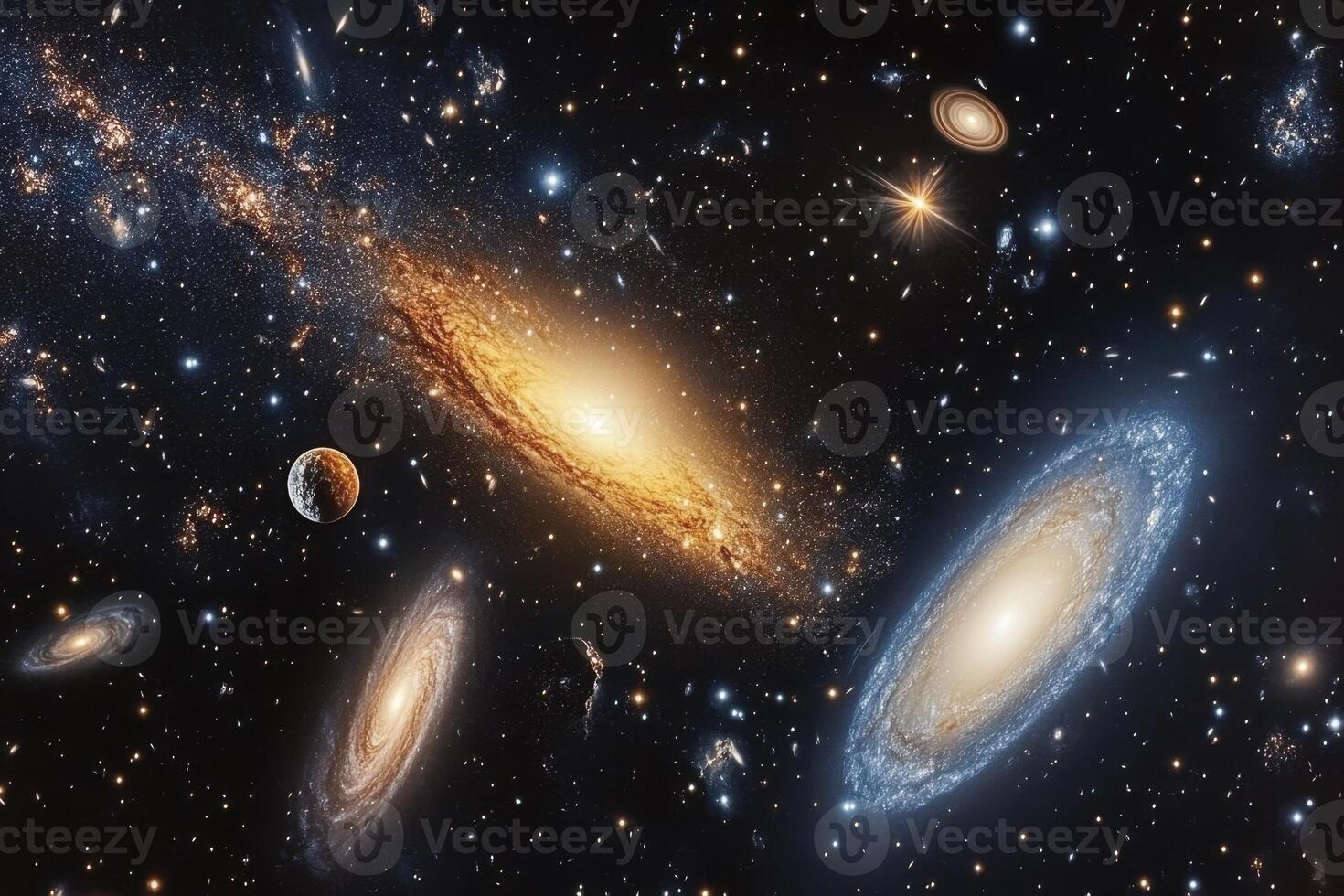 A cosmic dance of galaxies and stars in the vast expanse of space. photo